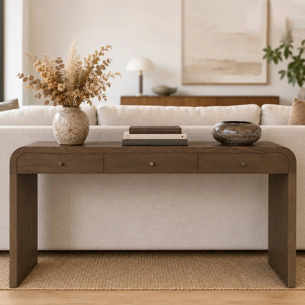 Dark Table with 3-Drawer Storage