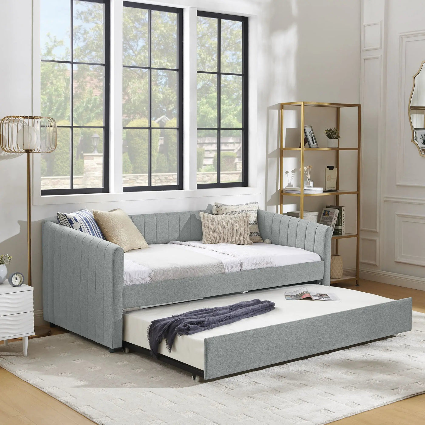 Upholstered Daybed With Trundle With Vertical Stripes by Unique Piece Furniture