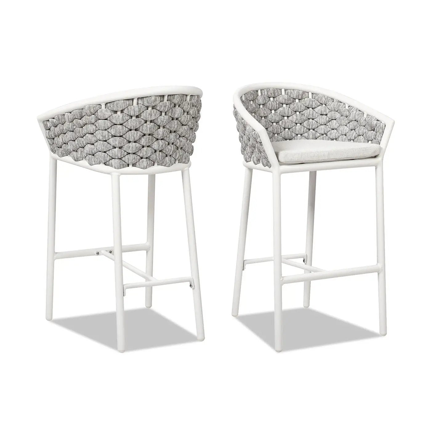 Rowan - Rope Barrel Low Back Patio Counter Stool (Set of 2) - Optic White by HouseOfZazla