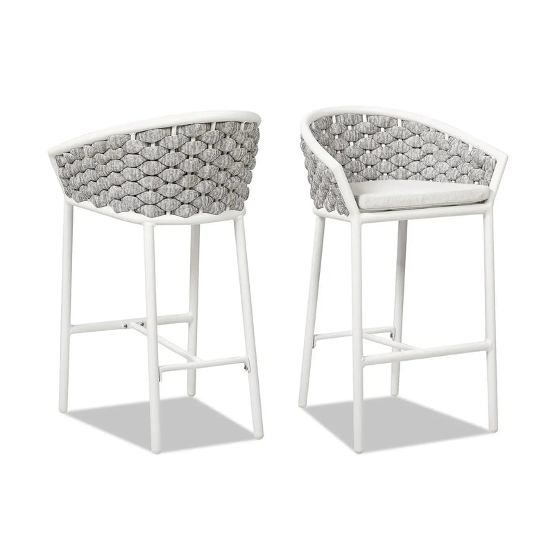 Rowan - Rope Barrel Low Back Patio Counter Stool (Set of 2) - Optic White by HouseOfZazla