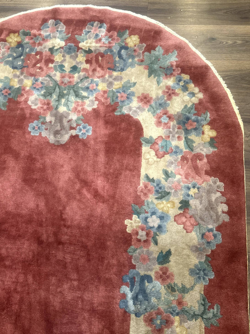 Oval Chinese Peking Rug 5x8, Pink, Floral, Vintage Chinese Wool Carpet by Jewel Rugs
