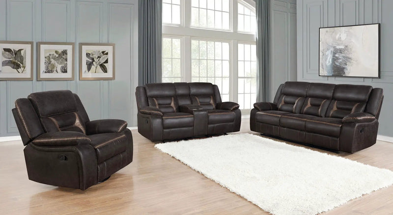 Greer Upholstered Motion Reclining Sofa Brown by Unique Piece Furniture