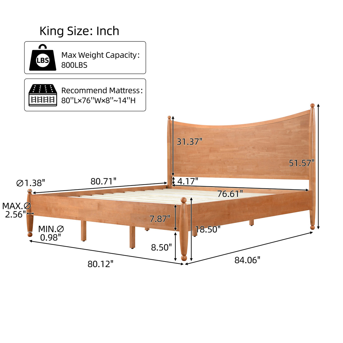 Classic Transitional King Size Solid Wood Platform Bed Frame, photo 4 of 10