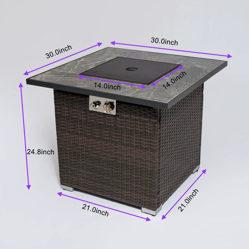 Outdoor Propane Gas Fire Pit Table With Lid With Glass Rocks And Rain Cover - Espresso by HouseOfZazla