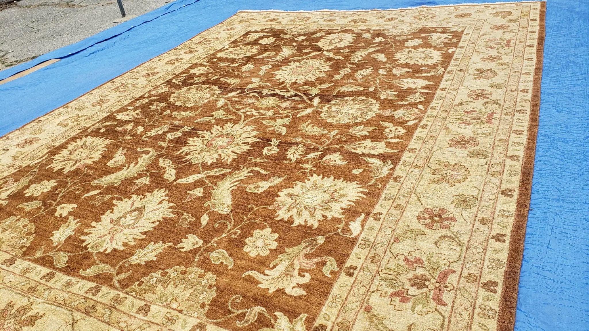 Indo Persian Rug 10x14, Mahal Sultanabad Oriental Carpet, Burnt Orange & Beige, Handmade Wool Area Rug by Jewel Rugs