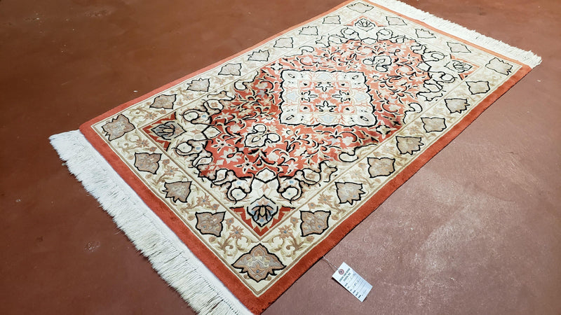 3x5 Red Chinese Plush Rug, Hand Knotted Soft Wool Carpet, Medallion Rug, Fine Vintage Rug, 120 Line, Small Area Rug by Jewel Rugs