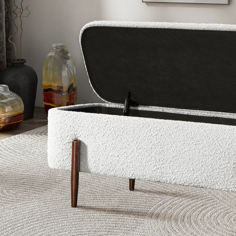 Ivory Storage Bench with Hidden Storage - Boucle Upholstery, photo 3 of 6