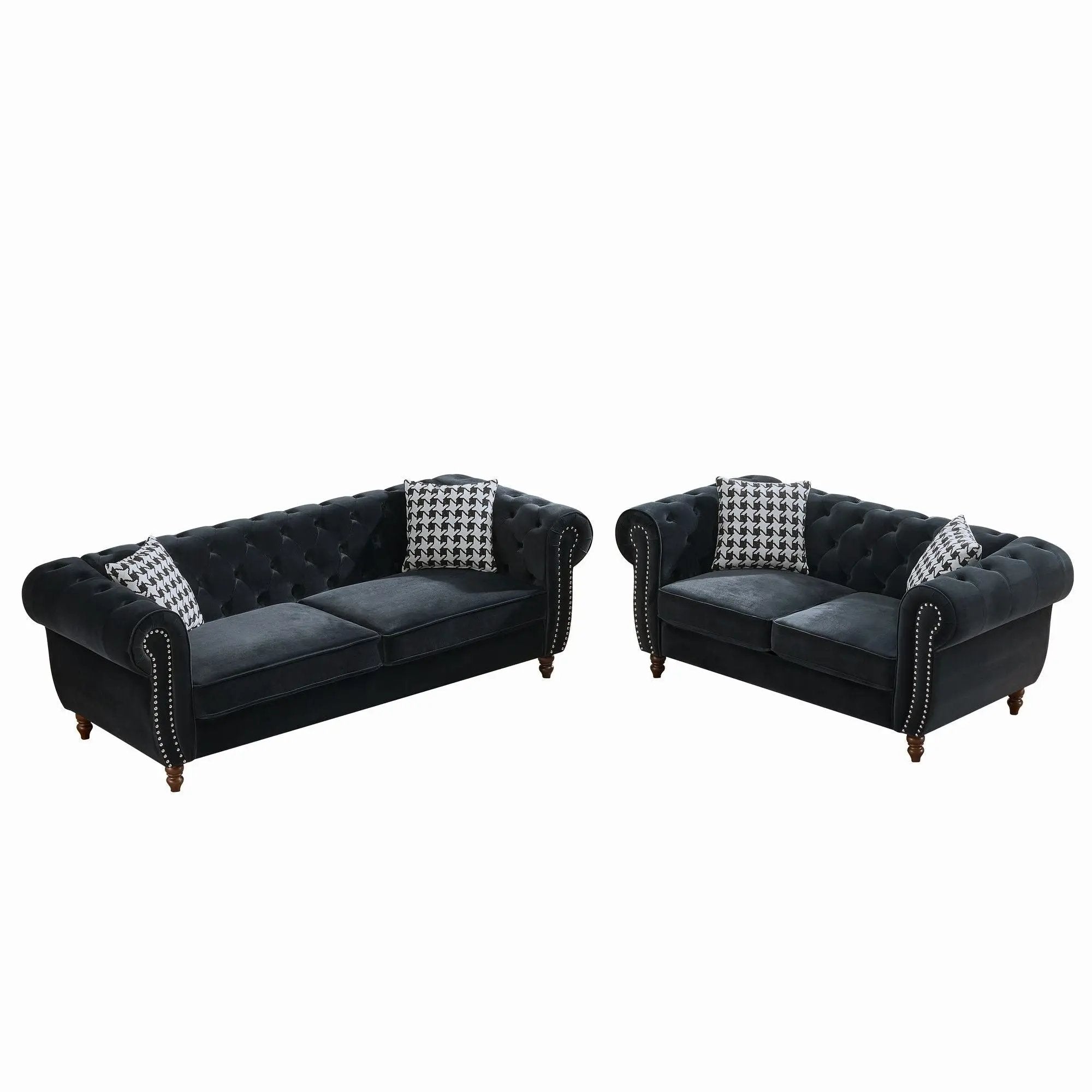 Chesterfield 3 And 2 Seater Upholstery Sofa With Roll Armrest & Nailhead Fabric Couch by HouseOfZazla