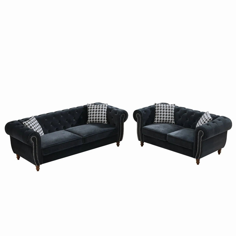 Chesterfield 3 And 2 Seater Upholstery Sofa With Roll Armrest & Nailhead Fabric Couch by HouseOfZazla