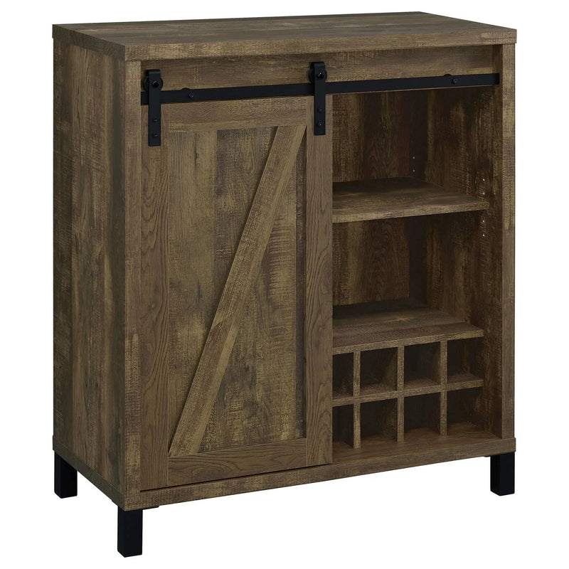 Arlington Sliding Door Home Bar Wine Cabinet Rustic Oak by Unique Piece Furniture