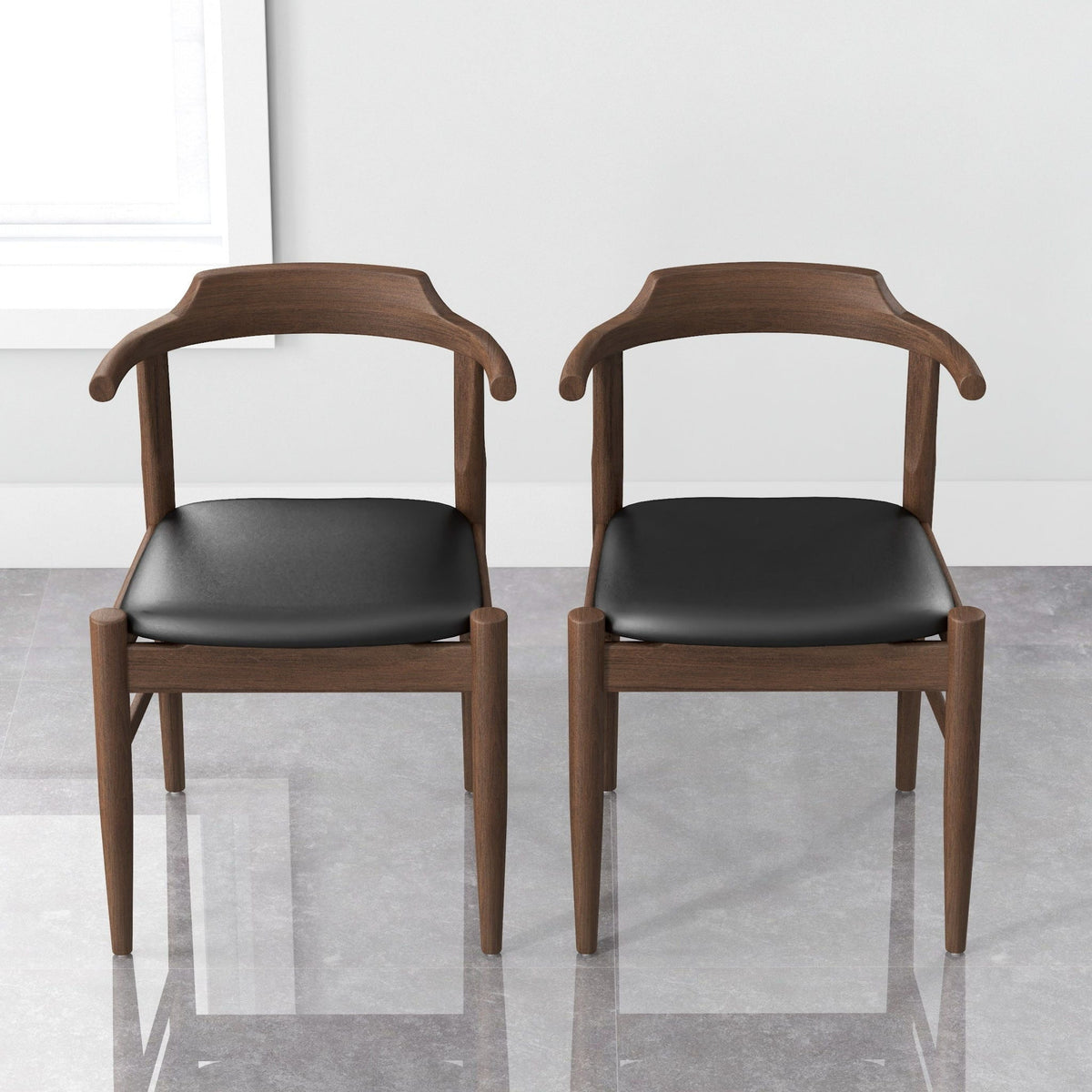 Mid-Century Modern Dining Chair Set of 2 with Solid Wood Frame - Dark Gray or Black, photo 5 of 17