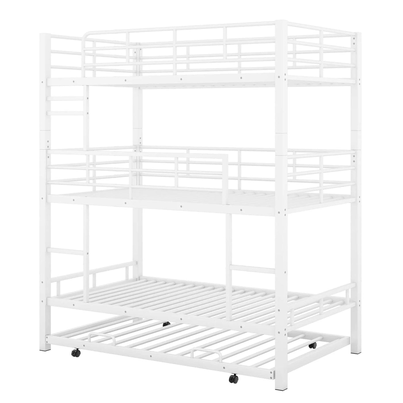 Triple Bunk Bed With Trundle, Heavy Duty Steel Construction by HouseOfZazla