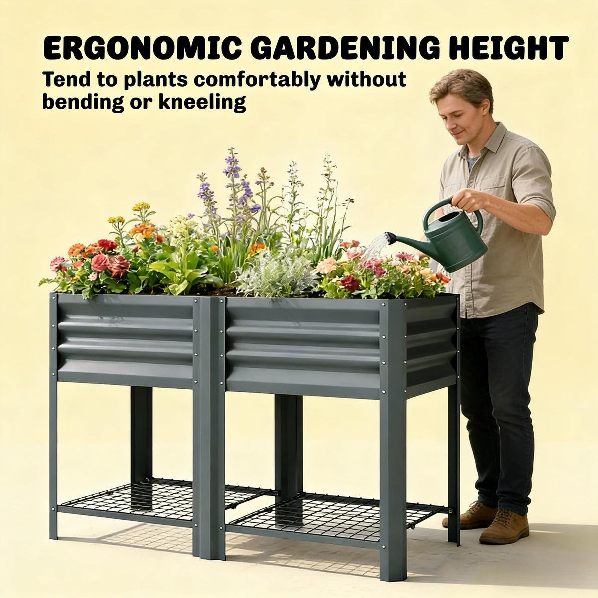 Elevated Steel Patio Planter Box with Bottom Shelf - Dark Gray, photo 4 of 9