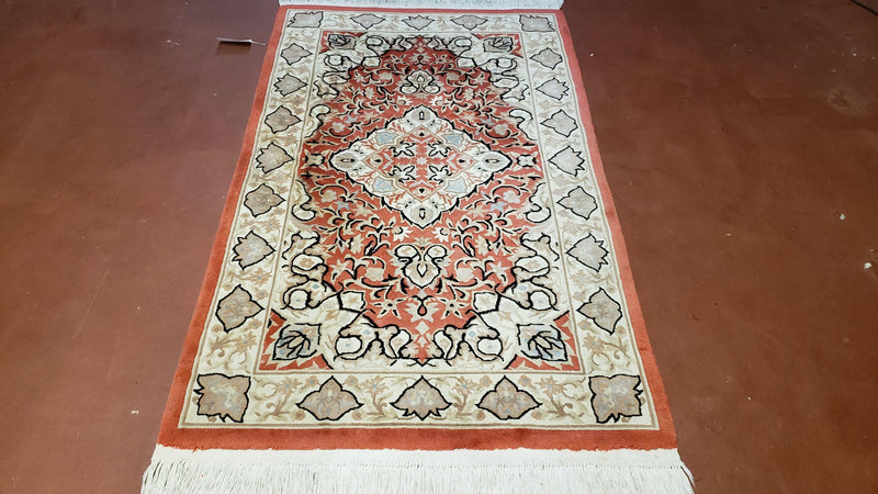 3x5 Red Chinese Plush Rug, Hand Knotted Soft Wool Carpet, Medallion Rug, Fine Vintage Rug, 120 Line, Small Area Rug by Jewel Rugs