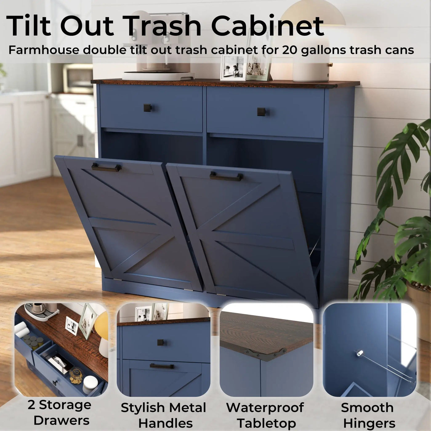 Double Tilt Out Trash Cabinet With Hideaway Drawer And Barn Door Style by HouseOfZazla
