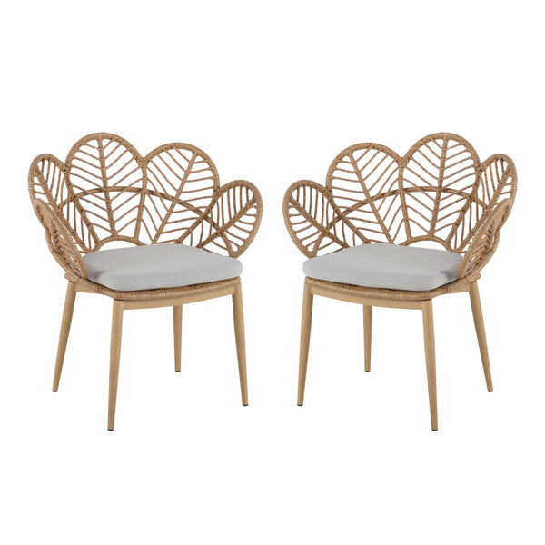 Kirk Outdoor Wicker Peacock Shape Papasan Style Chair Set of 2