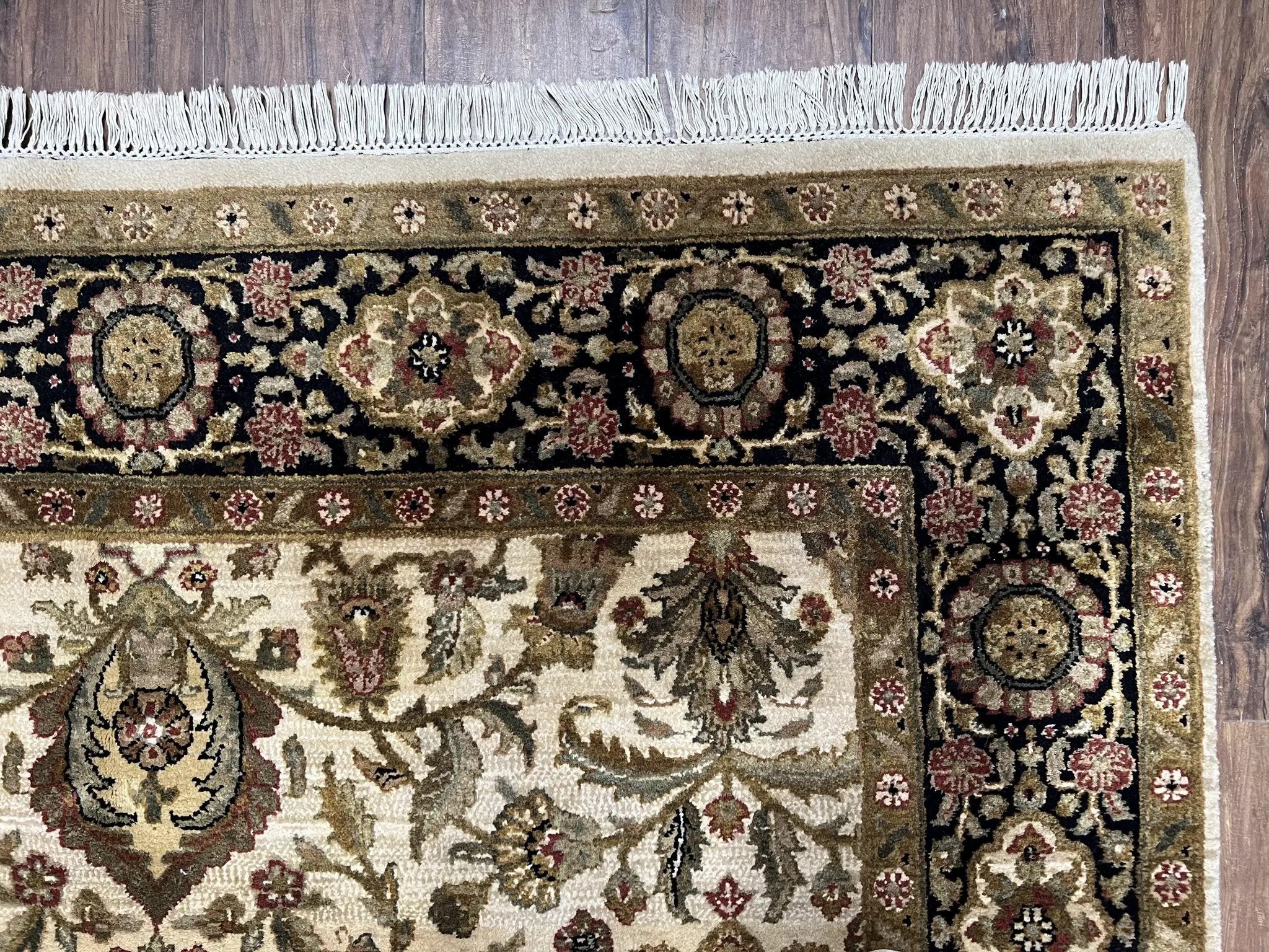 Indo Mahal Rug 6x9, Indian Floral Carpet 6 x 9, Beige and Black, Allover Design, Living Room Rug, Bedroom Rug, Traditional Rug, Vintage Rug by Jewel Rugs