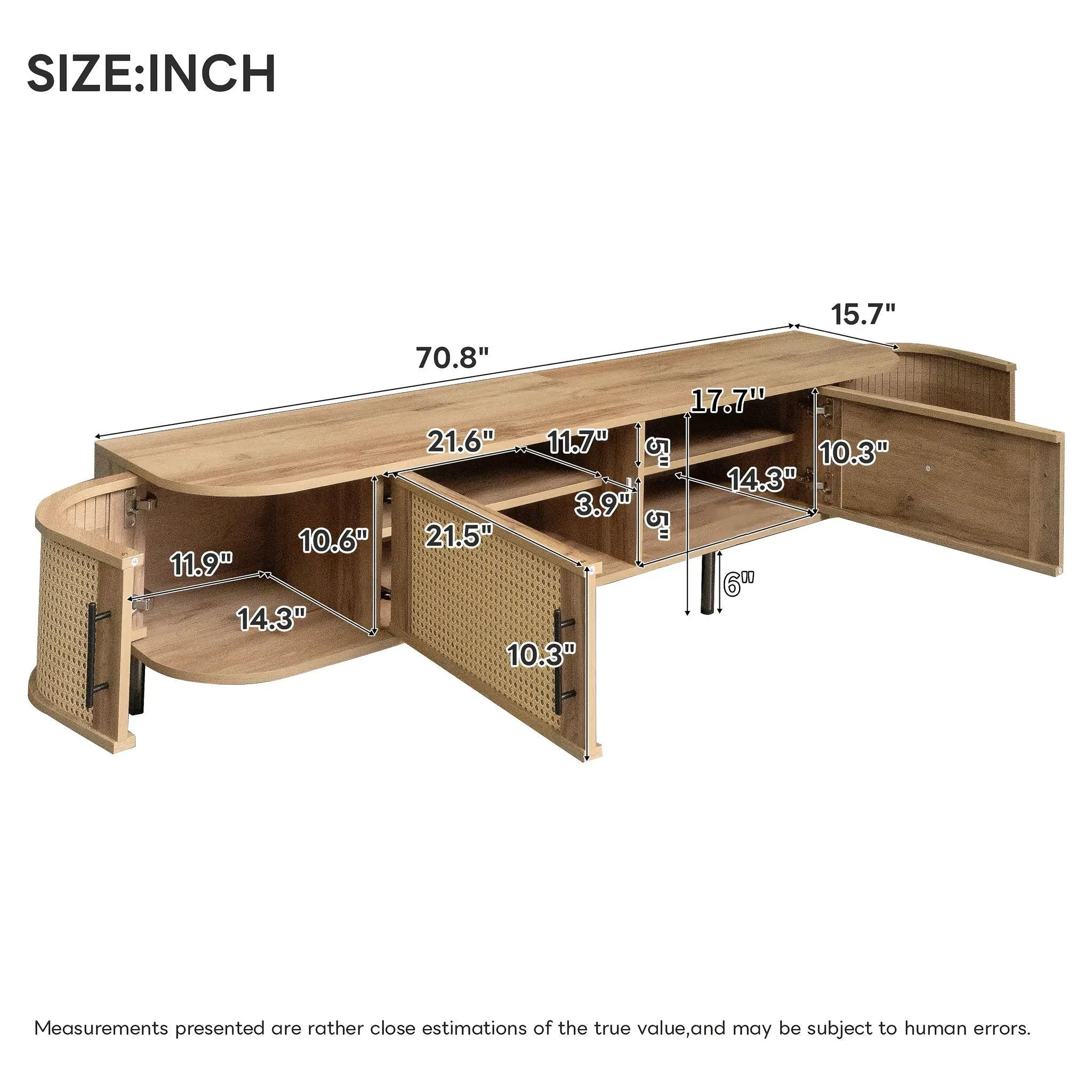 70" TV Stand With Doors, Construction For TVs Up To 80" - Natural Wood by HouseOfZazla