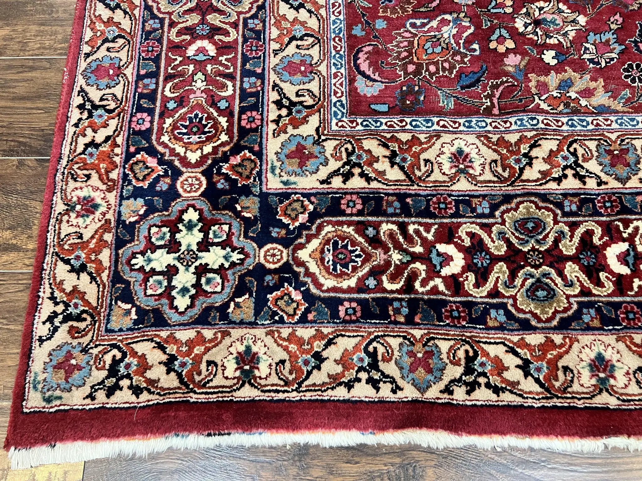 Signed Persian Mashad Rug 8x10, Wool Oriental Carpet, Semi Antique Rug, Hand Knotted, Traditional, Red, Floral Allover, by Jewel Rugs