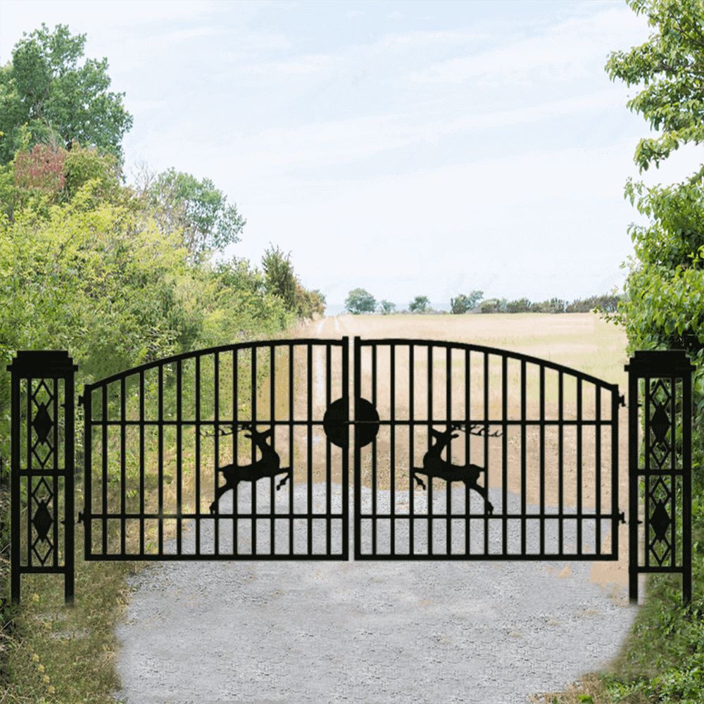 20x8 ft Dual Swing Driveway Gate with Ornamental Posts by Chery Industrial
