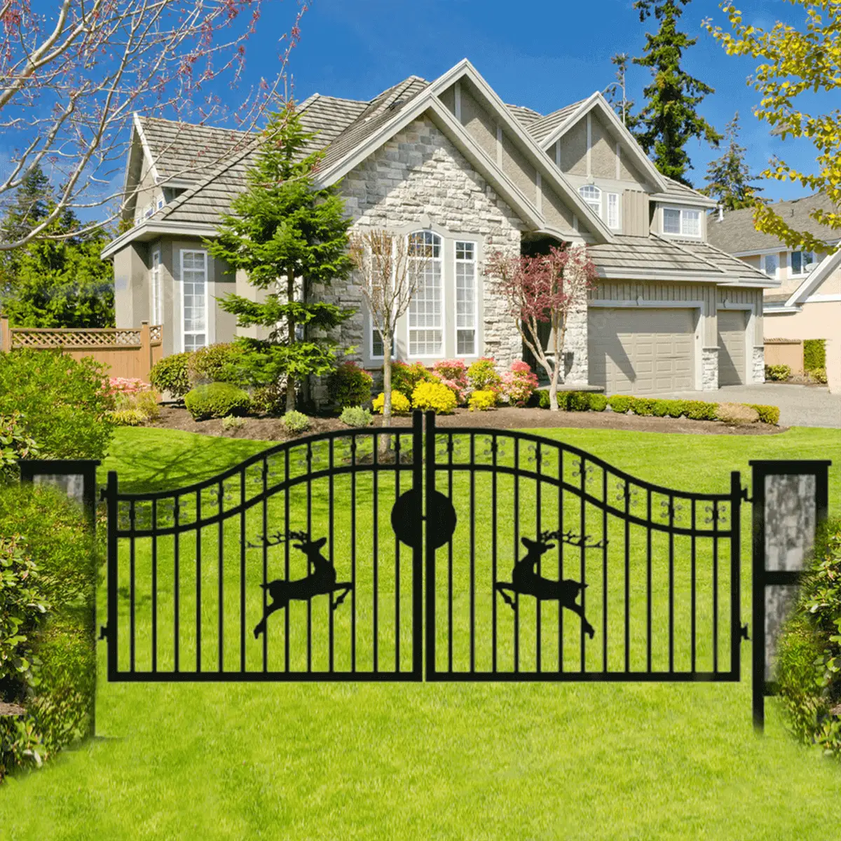 20x8 ft Dual Swing Driveway Gate with Ornamental Posts by Chery Industrial