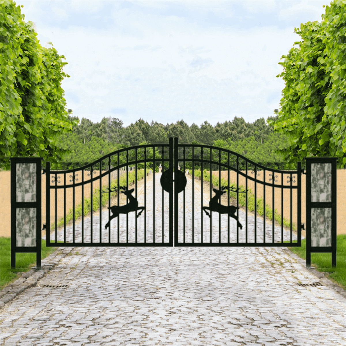 20x8 ft Dual Swing Driveway Gate with Ornamental Posts by Chery Industrial