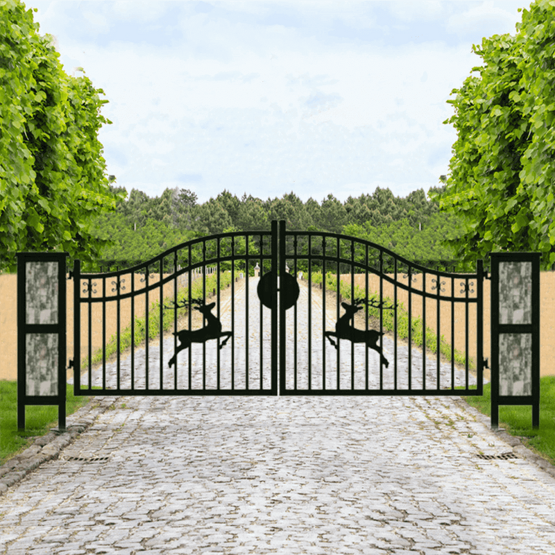 20x8 ft Dual Swing Driveway Gate with Ornamental Posts by Chery Industrial