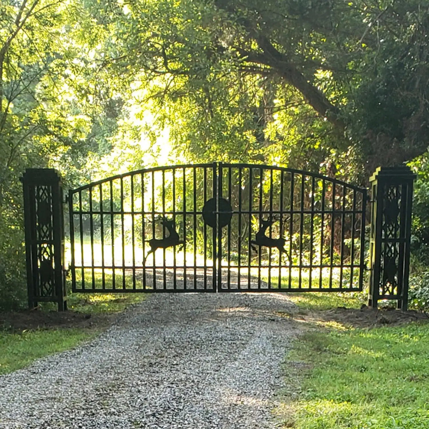 20x8 ft Dual Swing Driveway Gate with Ornamental Posts by Chery Industrial