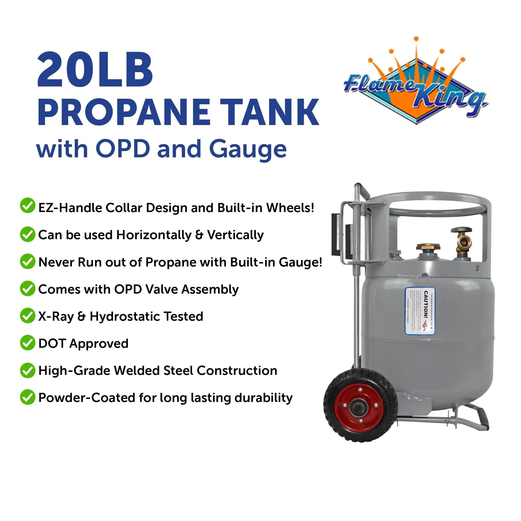 Flame King 20lb Horizontal & Vertical Propane Cylinder Gauge OPD & Wheels by Flame King Products
