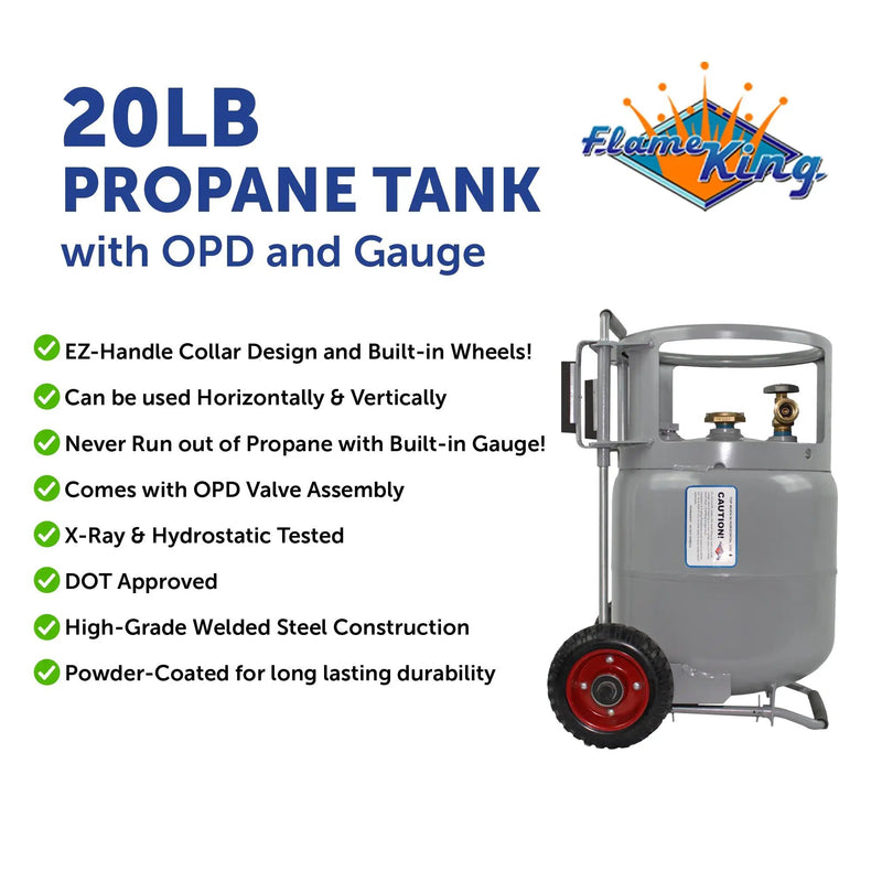 Flame King 20lb Horizontal & Vertical Propane Cylinder Gauge OPD & Wheels by Flame King Products