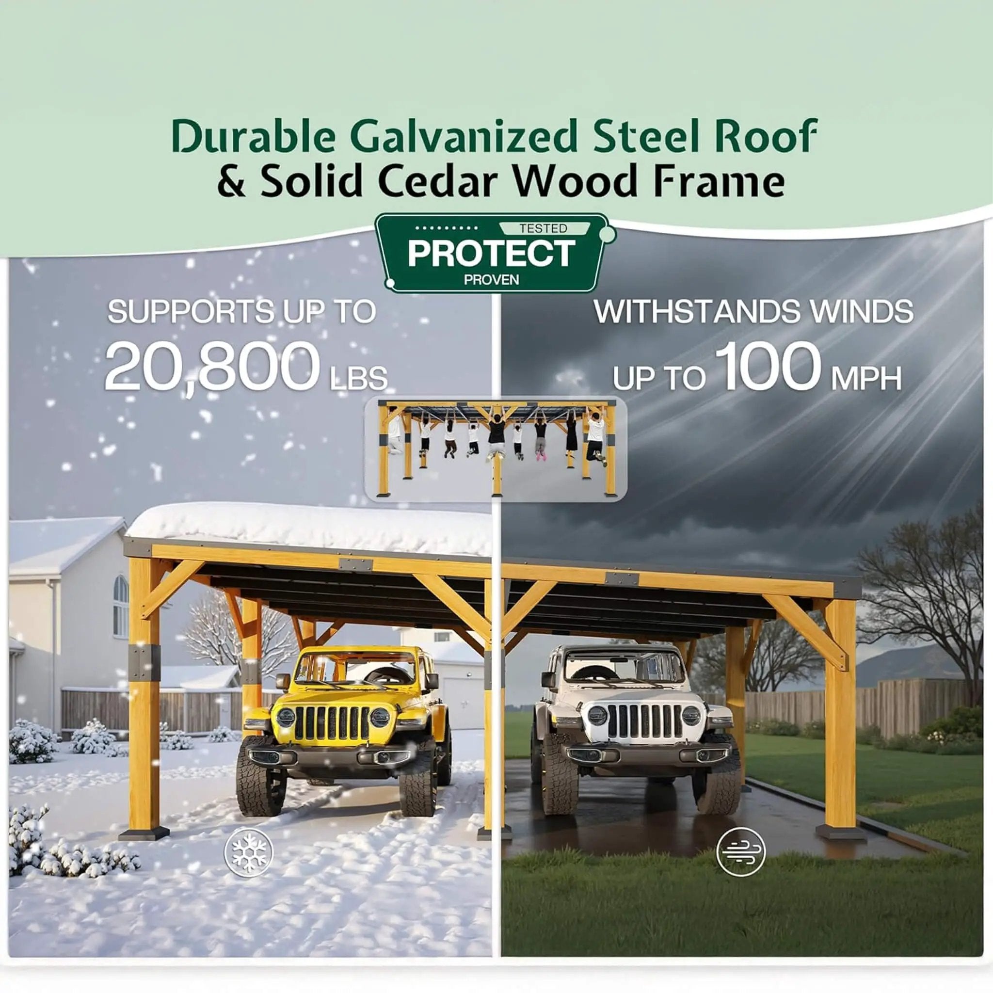 [20X20FT] Alora Heavy-Duty All-Weather Outdoor Cedar Wood Carport With Galvanized Steel Roof (SAK76145) by SAKSBY WHOLESALE