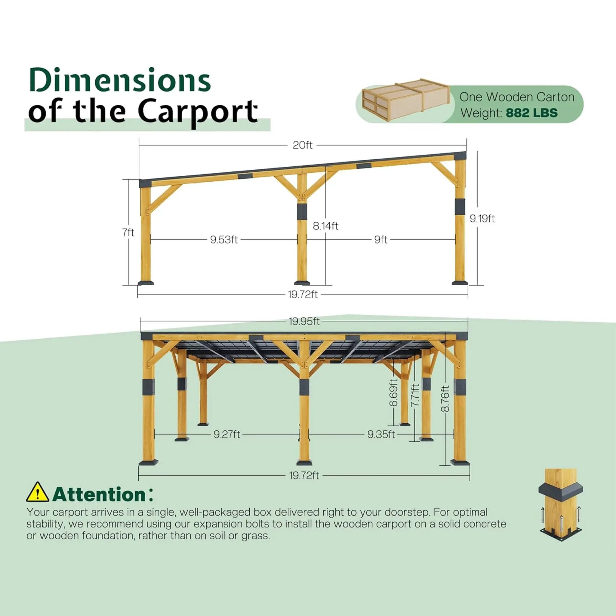[20X20FT] Alora Heavy-Duty All-Weather Outdoor Cedar Wood Carport With Galvanized Steel Roof (SAK76145) by SAKSBY WHOLESALE