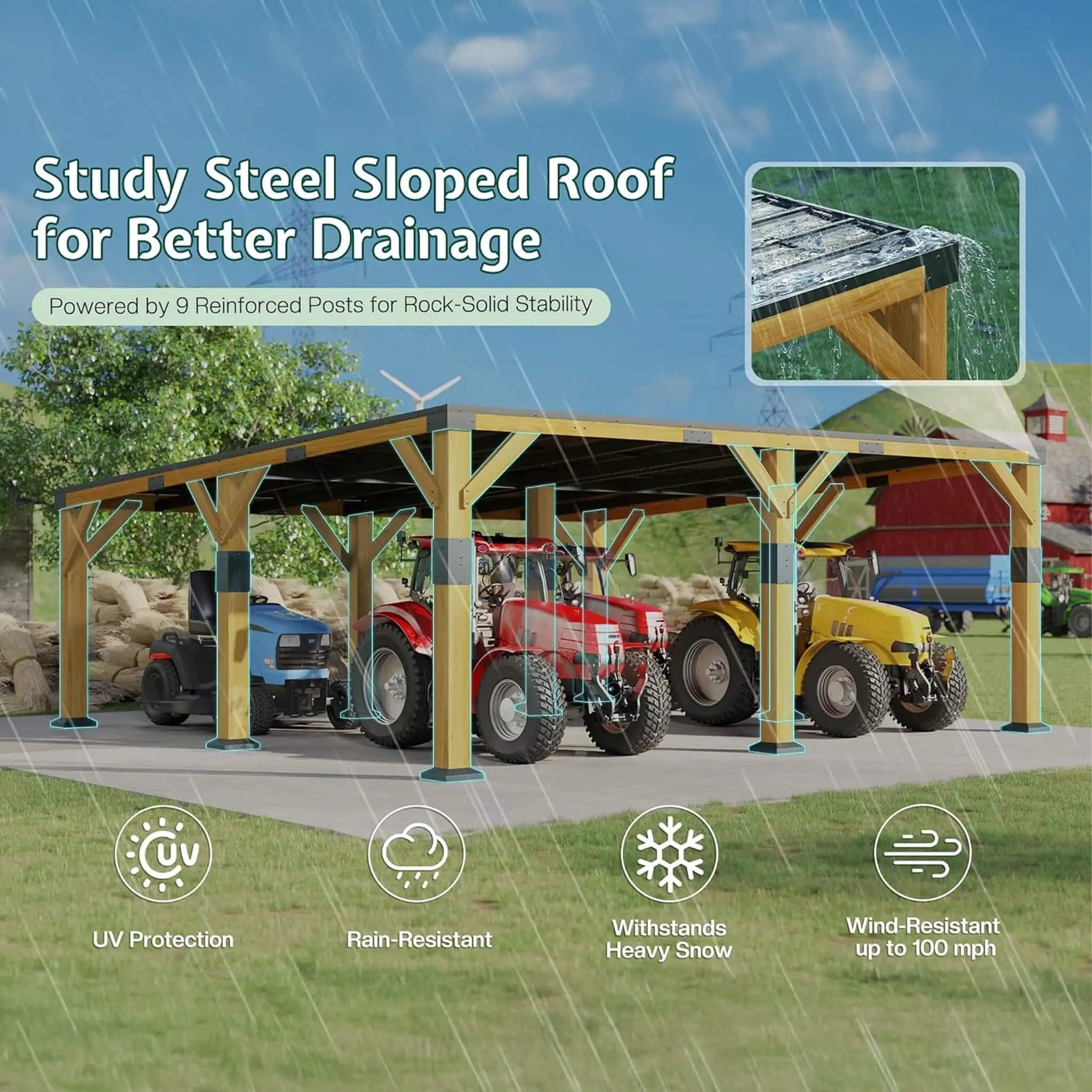 [20X20FT] Alora Heavy-Duty All-Weather Outdoor Cedar Wood Carport With Galvanized Steel Roof (SAK76145) by SAKSBY WHOLESALE