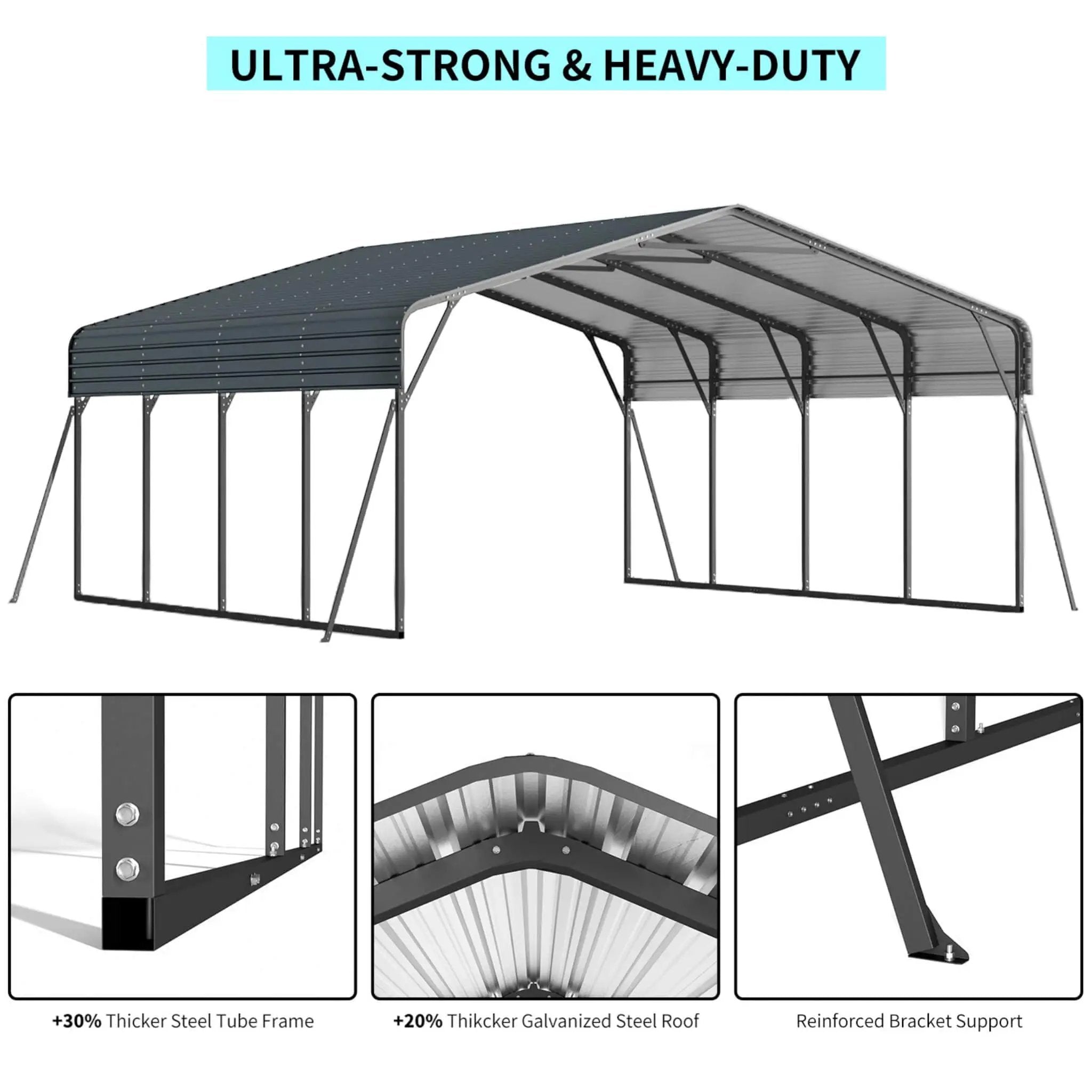 [20X20FT] Alora Extra Large Heavy-Duty Outdoor Metal Carport With Galvanized Steel Roof For Cars, Boats And Trucks (SAK75633) by SAKSBY WHOLESALE
