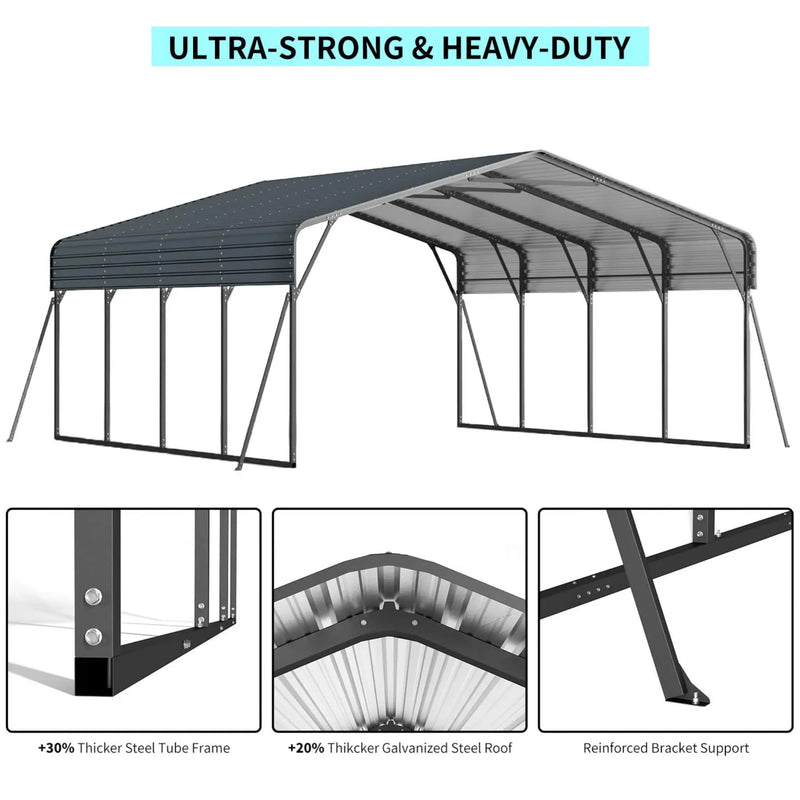 [20X20FT] Alora Extra Large Heavy-Duty Outdoor Metal Carport With Galvanized Steel Roof For Cars, Boats And Trucks (SAK75633) by SAKSBY WHOLESALE