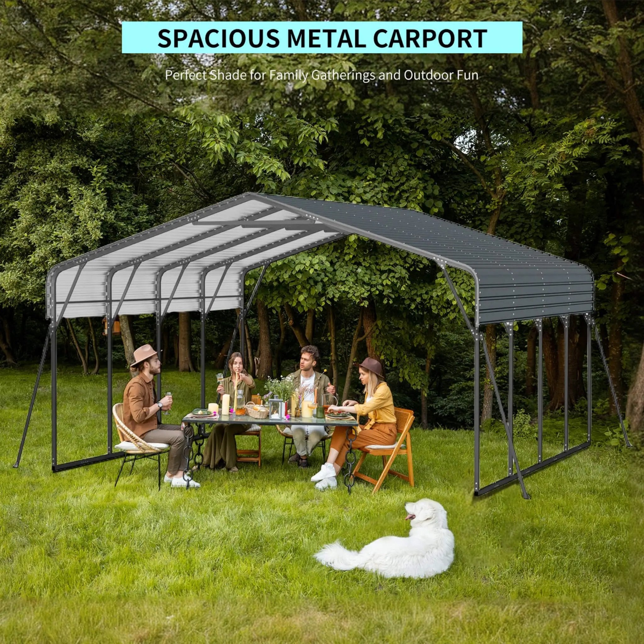 [20X20FT] Alora Extra Large Heavy-Duty Outdoor Metal Carport With Galvanized Steel Roof For Cars, Boats And Trucks (SAK75633) by SAKSBY WHOLESALE