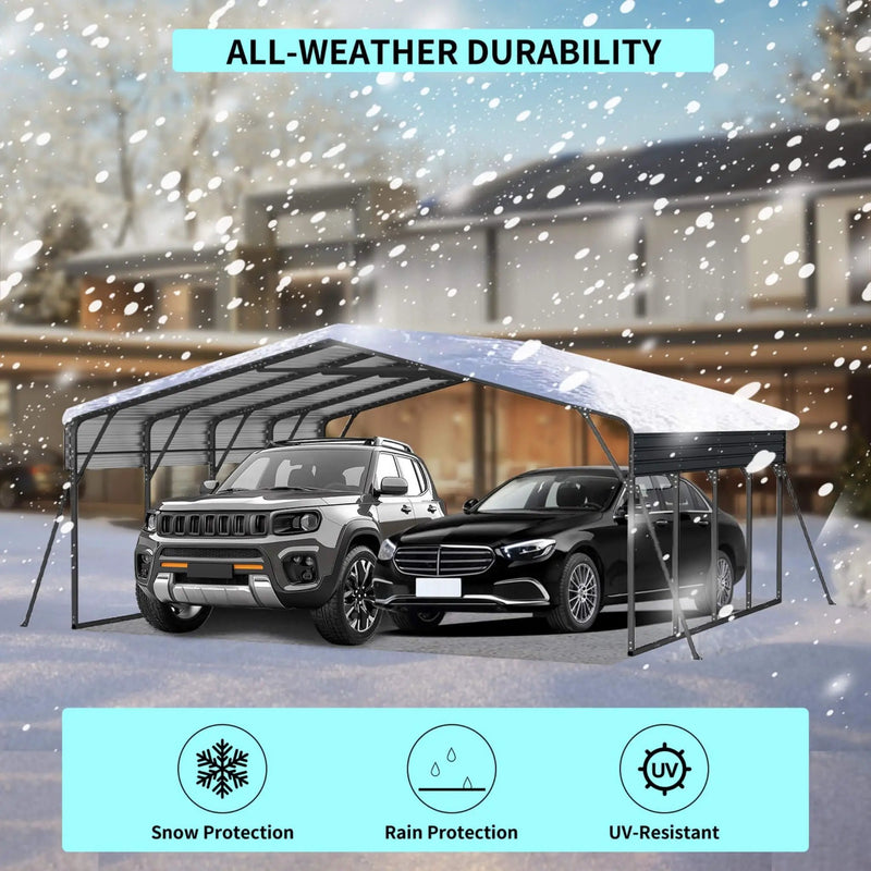 [20X20FT] Alora Extra Large Heavy-Duty Outdoor Metal Carport With Galvanized Steel Roof For Cars, Boats And Trucks (SAK75633) by SAKSBY WHOLESALE