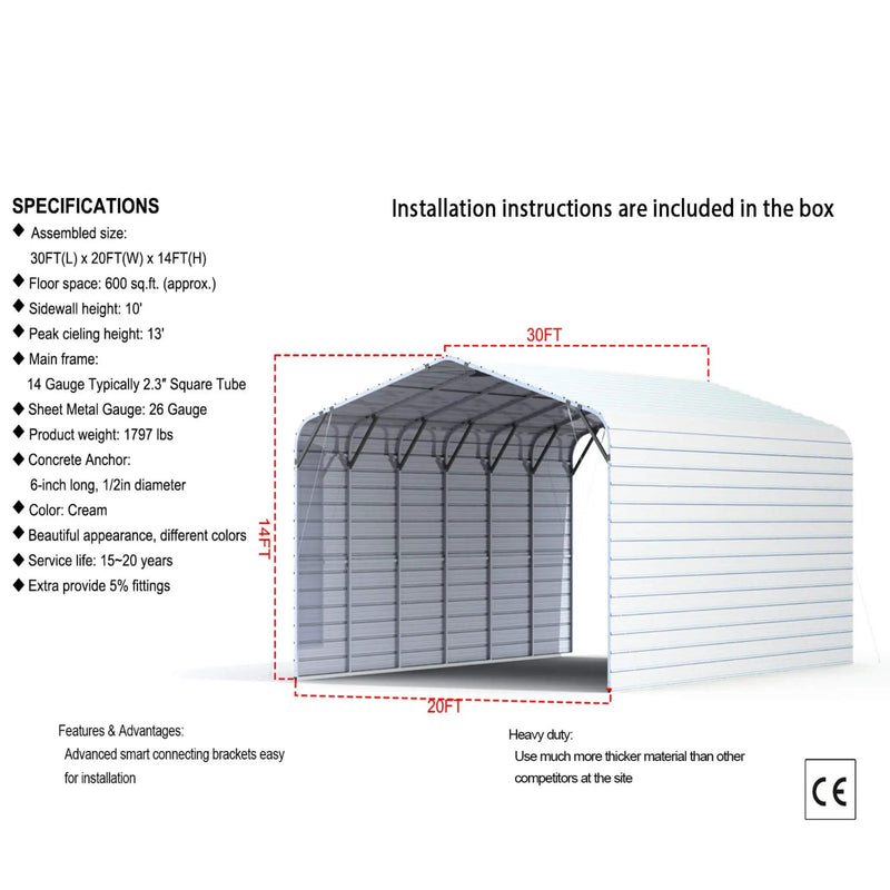 [20X30FT] Alora Heavy-Duty Outdoor Galvanized Steel Carport (SAK21596) by SAKSBY WHOLESALE