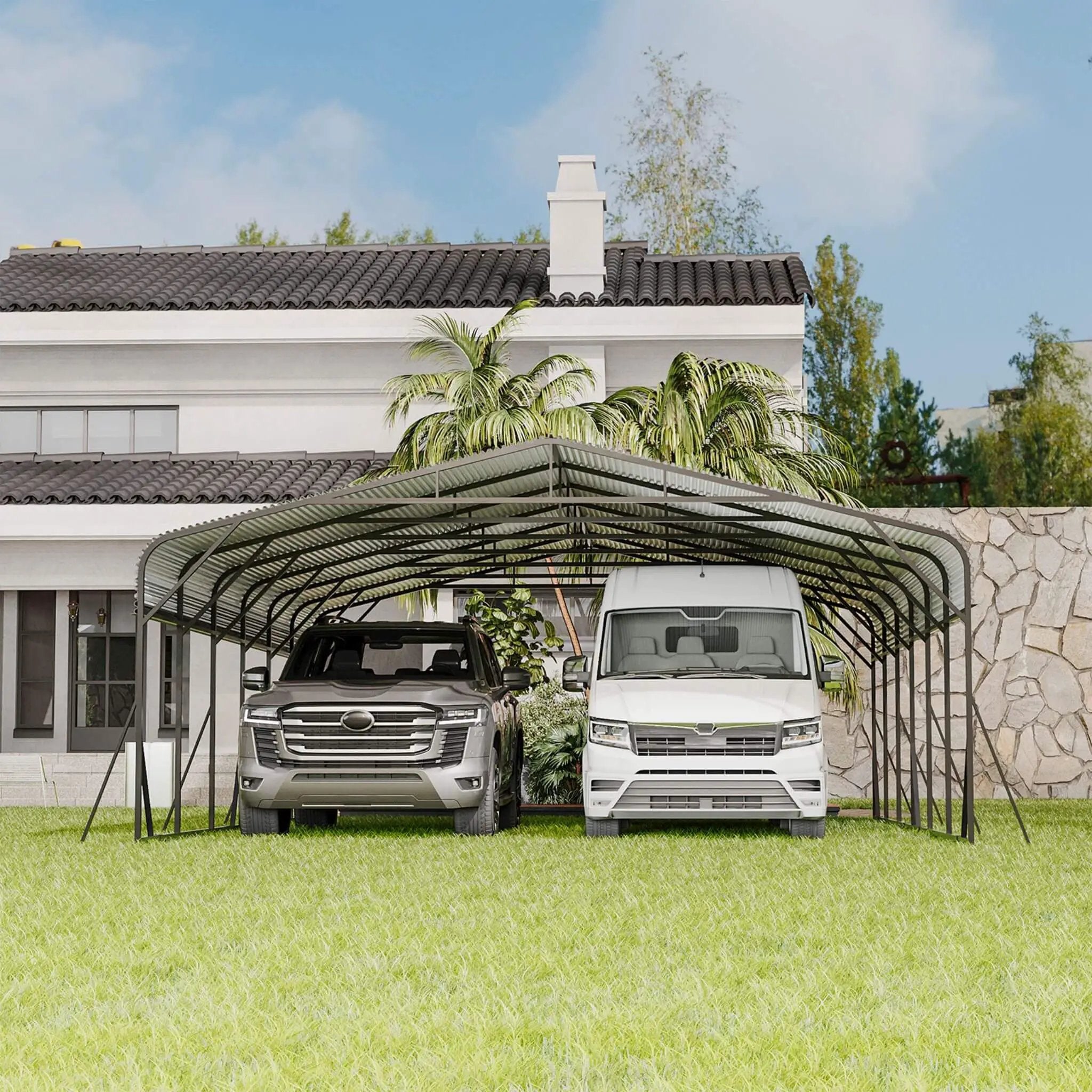 [20X30FT] Alora Heavy-Duty Wind-Resistant Steel Roof Carport With Triangular Frame (SAK94812) by SAKSBY WHOLESALE