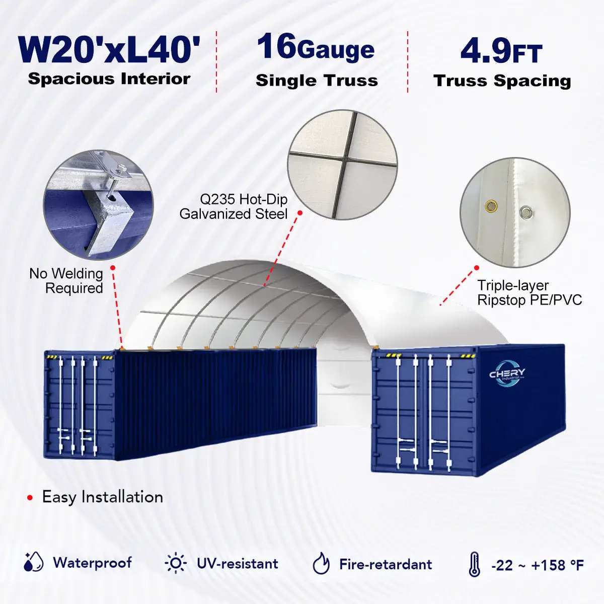 20x40 ft Container Shelter with Closed Back Panel by Chery Industrial