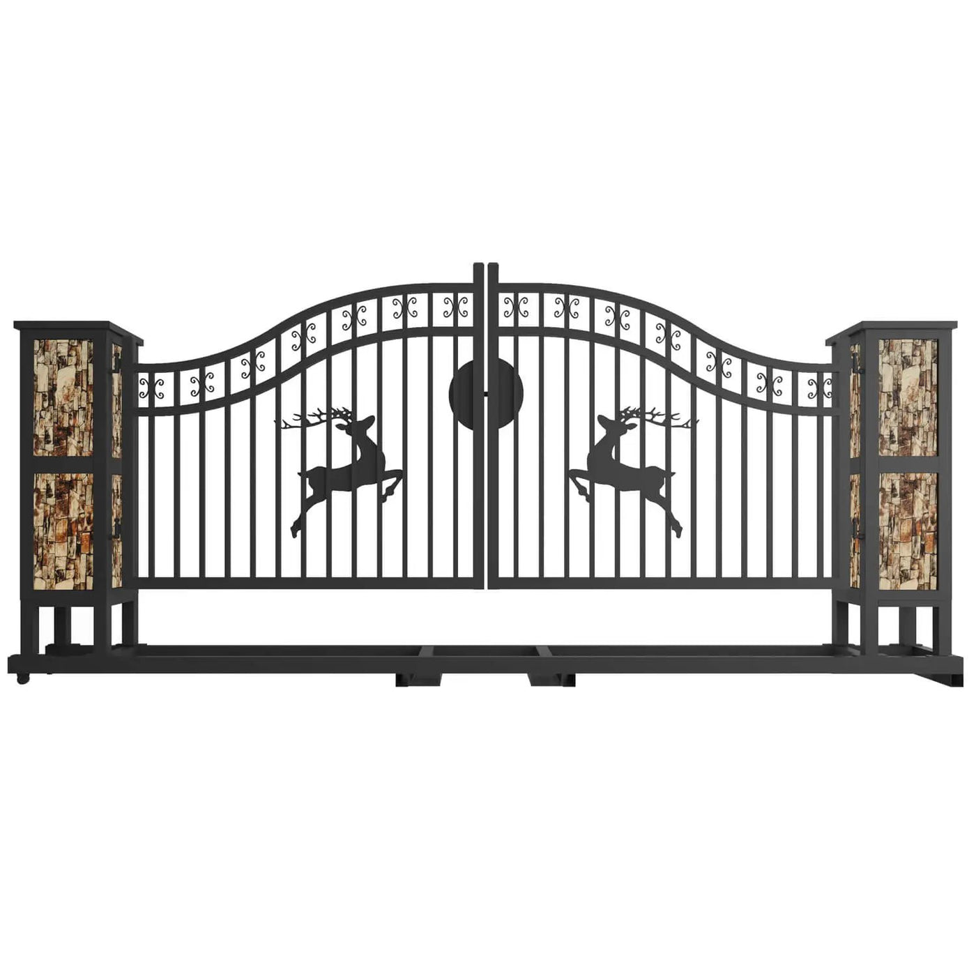 20x8 ft Dual Swing Driveway Gate with Ornamental Posts by Chery Industrial