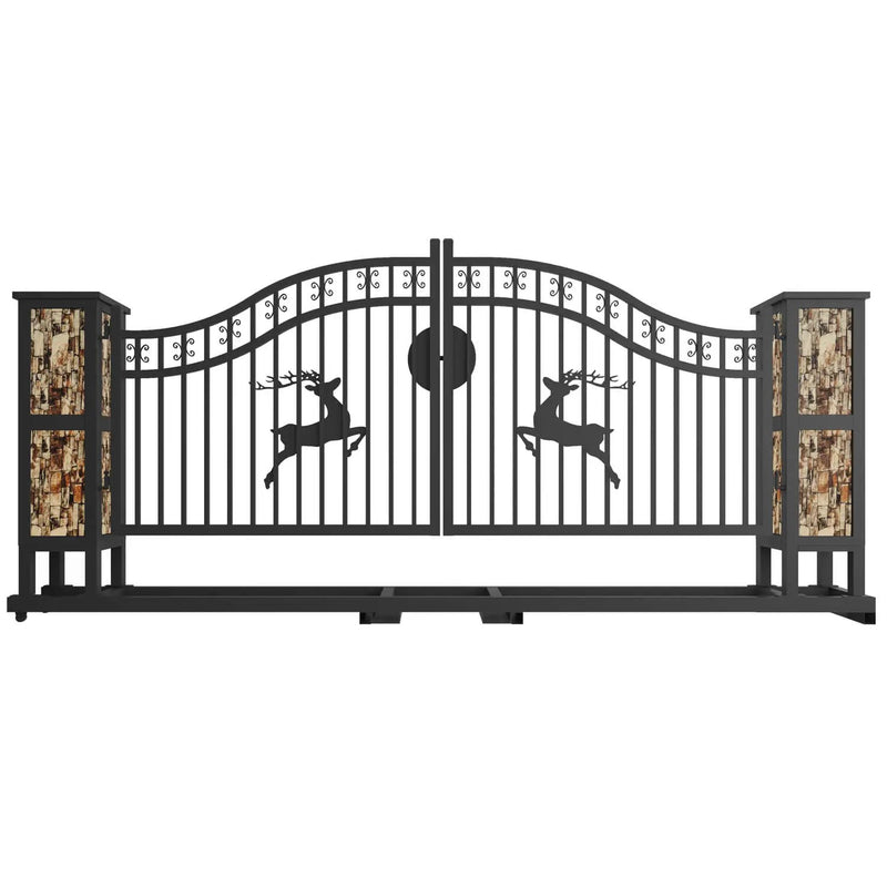 20x8 ft Dual Swing Driveway Gate with Ornamental Posts by Chery Industrial