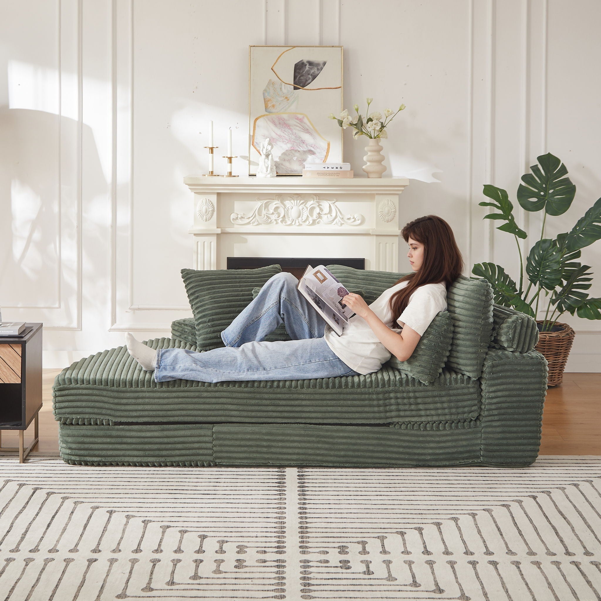 Semi Circular 2 In 1 Sofa Bed With Neck Pillow And Throw Pillows by HouseOfZazla