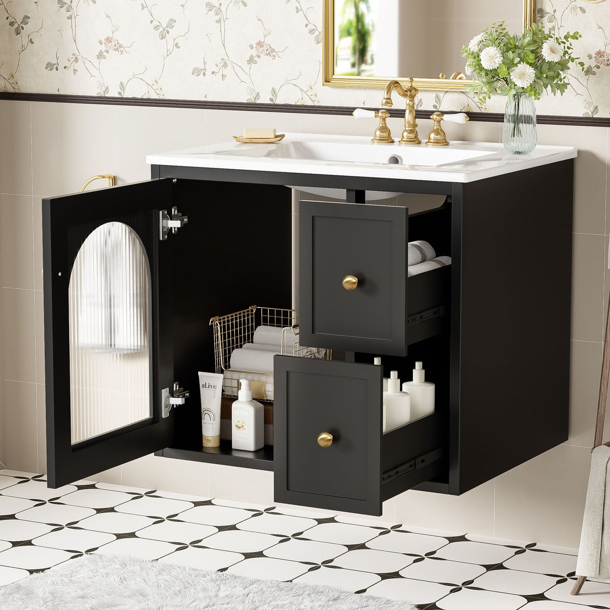 Wall-Mounted Bathroom Vanity Set With Sink, 2 Drawers And Soft-Close Door, photo 8 of 21