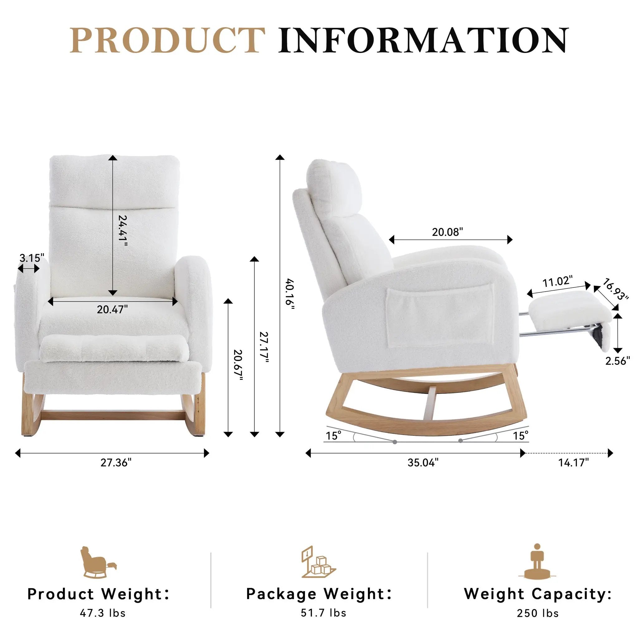 Teddy Fabric Leisure Rocking Chair with Adjustable Footstool by HouseOfZazla