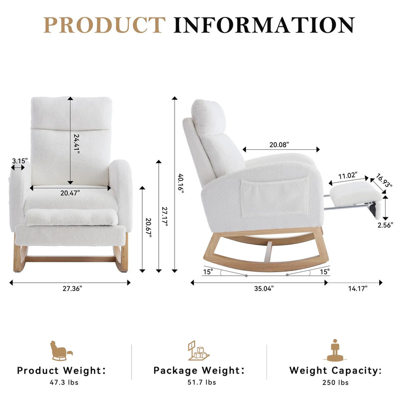 Teddy Fabric Leisure Rocking Chair with Adjustable Footstool by HouseOfZazla