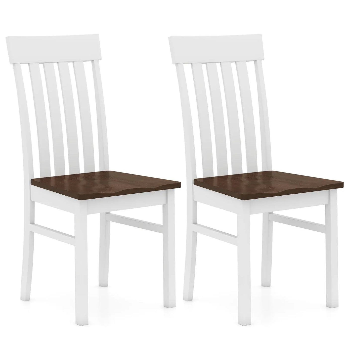 Set of 2 Kitchen Armless Dining Chairs with Slatted High Backrests-White by DirectDeals