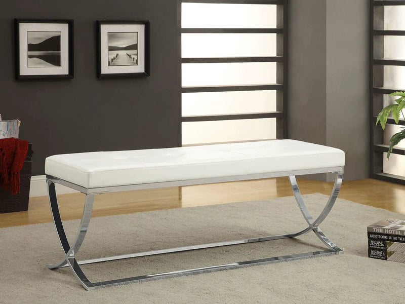 Walton Leatherette Upholstered Tufted Accent Bench White by Unique Piece Furniture