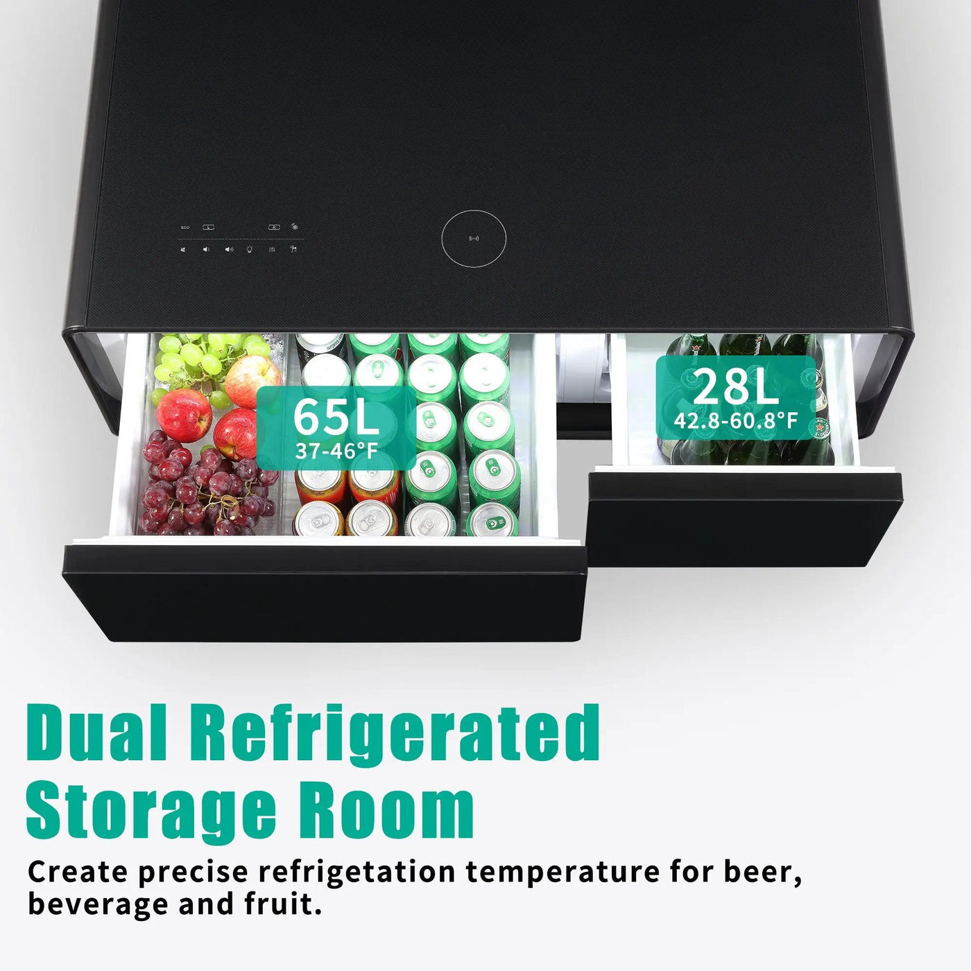Modern Smart Coffee Table With Built-In Fridge - tooth Speaker, Wireless Charging, Touch Control Panel, USB Interface, Outlet Protection, Atmosphere Light by HouseOfZazla