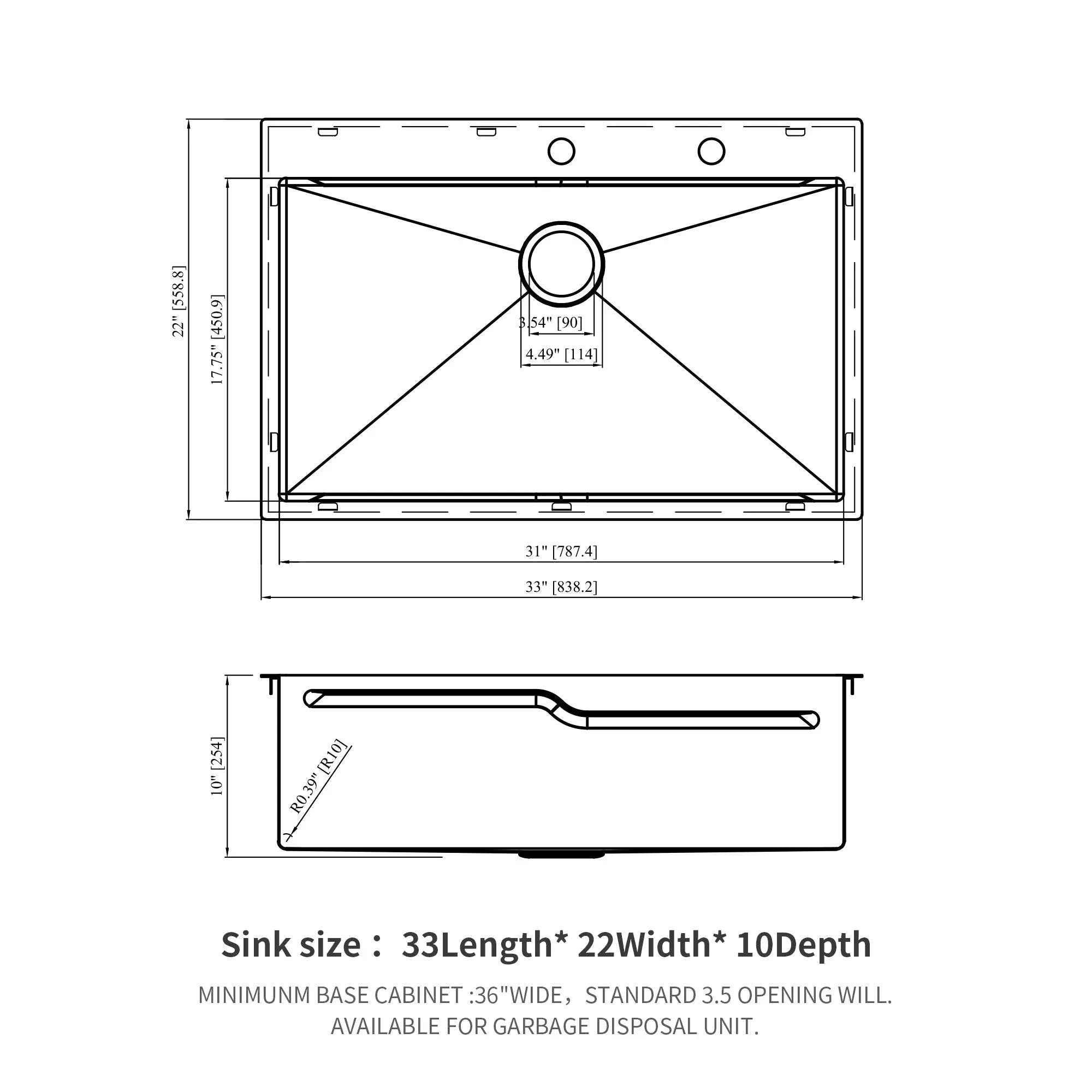 33 x 22 inches Brushed Nickel 33' Drop in Kitchen Sink with Ledge Workstation, Single Bowl, 16 Gauge Stainless Steel by HouseOfZazla